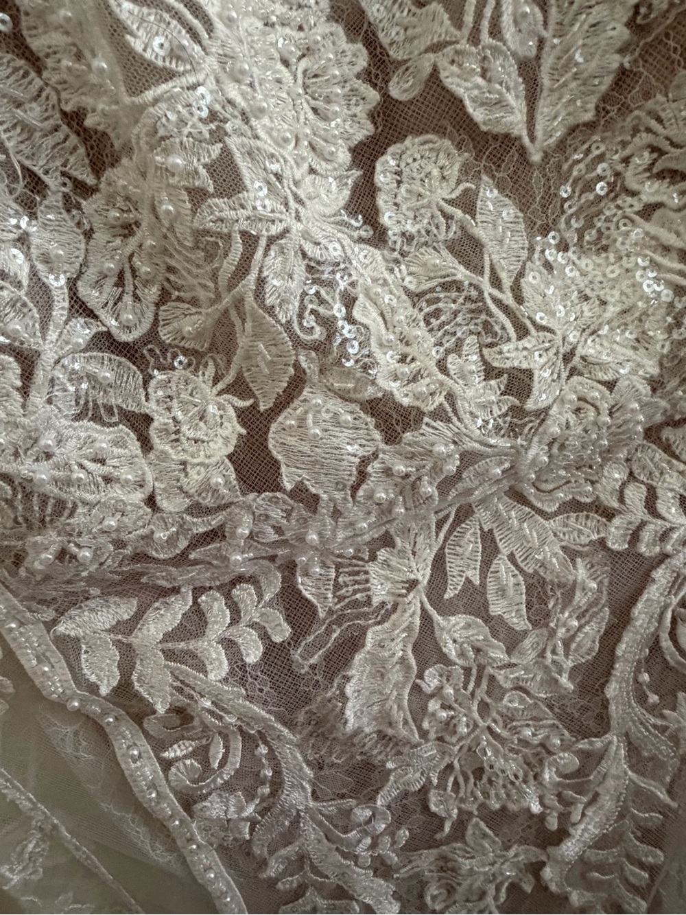 Off-the-Shoulder Lace Fit-and-Flare Wedding Gown - White - Picture 15 of 16